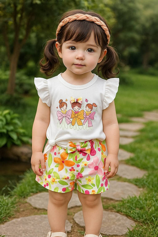 Bow Trio Friends Print Outfit Set