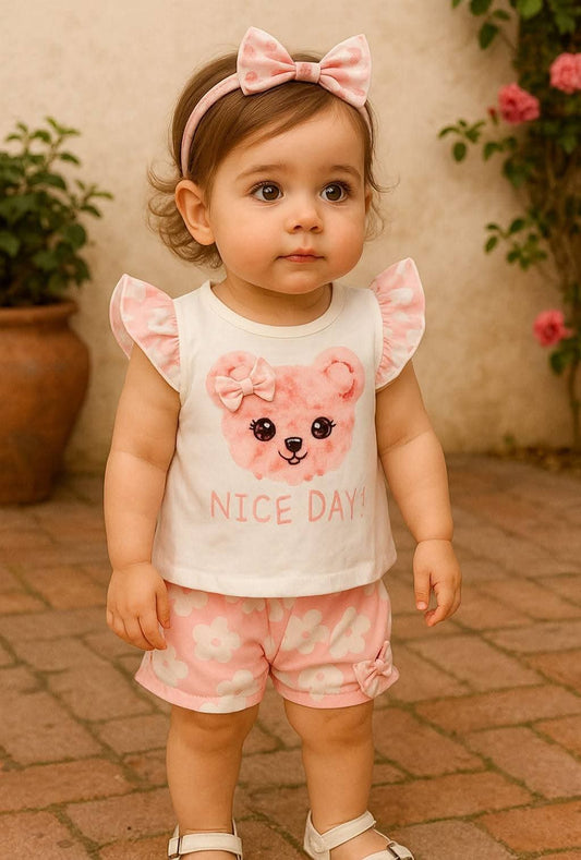 Nice Day Bear Print Outfit Set