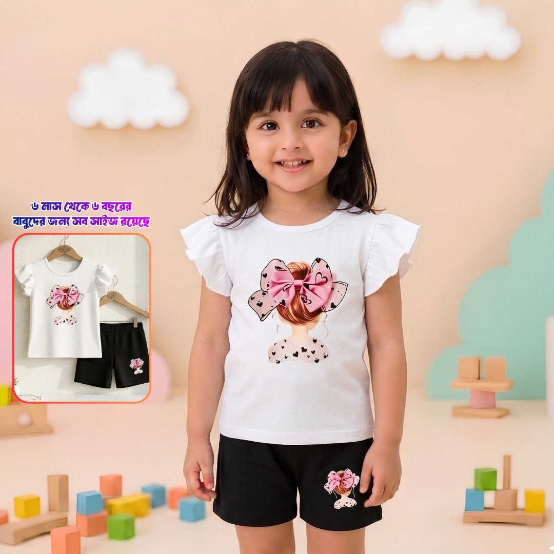 Big Bow Girl Print Outfit Set