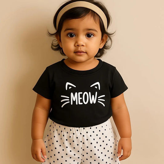 Meow Cat Whisker Print Outfit Set