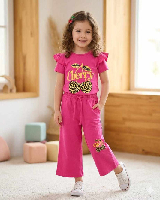 Pink Cherry Print Outfit Set