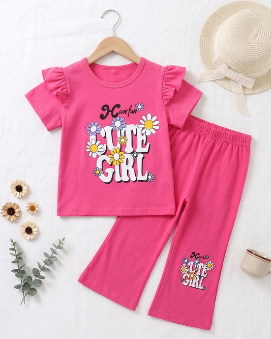Cute Girl Daisy Print Outfit Set