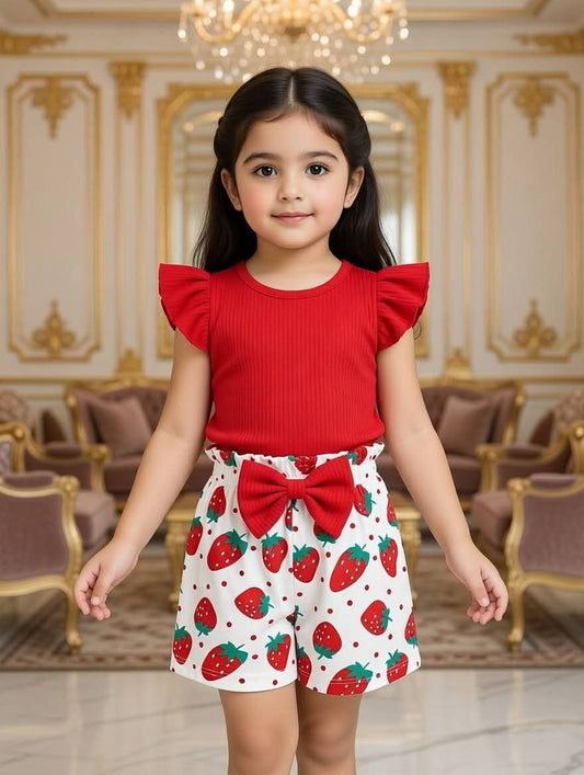 Strawberry Bow Print Outfit Set