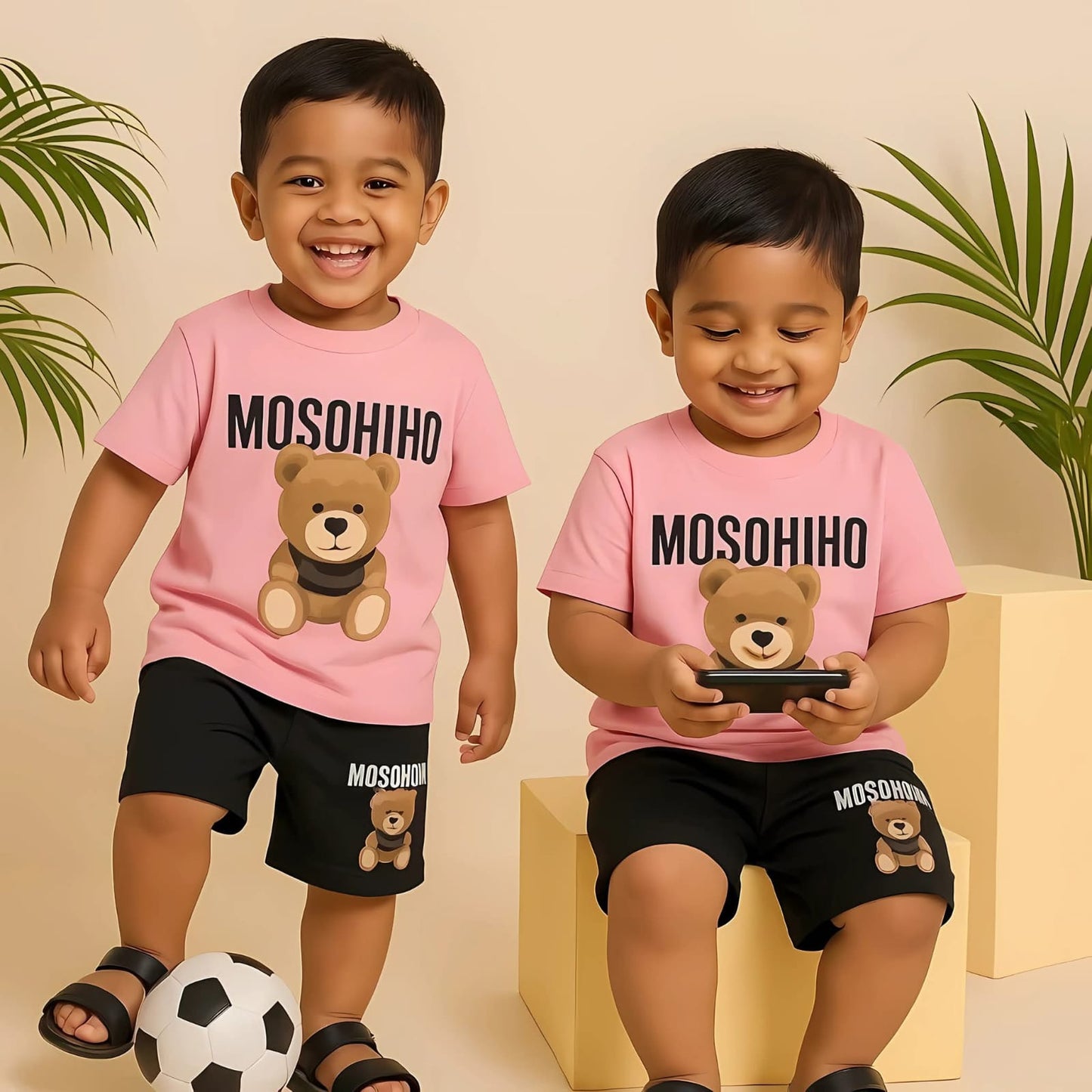 Teddy Bear Logo Print Outfit Set