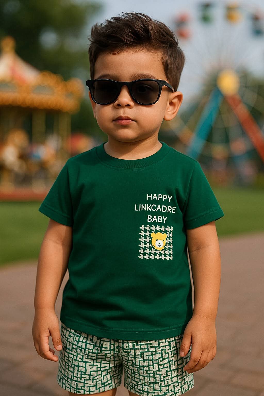 Happy Bear Logo Print Outfit Set