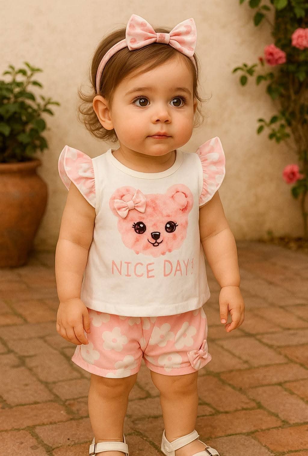 Nice Day Bear Print Outfit Set