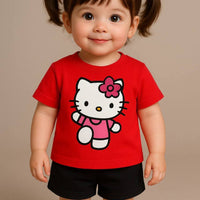 Cartoon Cat Bow Print Outfit Set