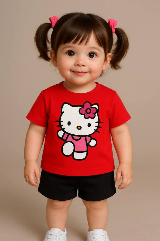 Cartoon Cat Bow Print Outfit Set