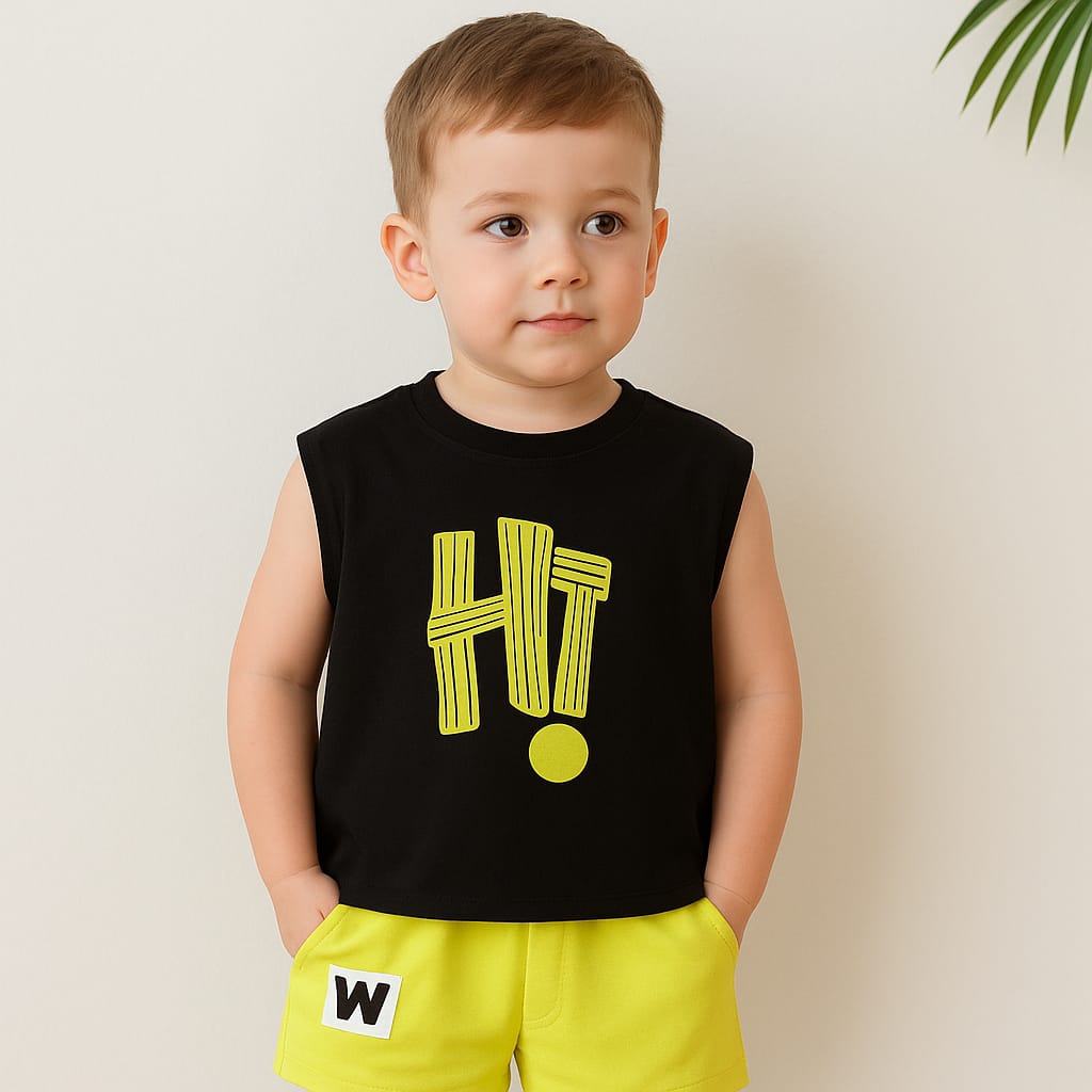 Hi Exclamation Yellow Print Outfit Set