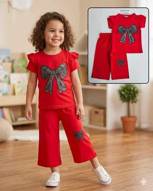 Black Lace Bow Print Outfit Set