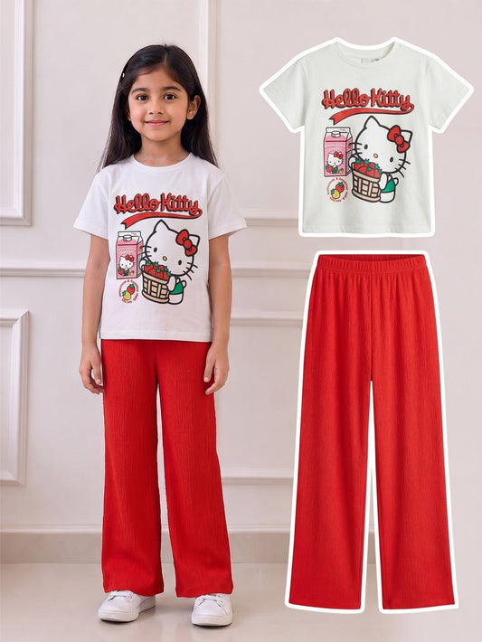 Kitty Strawberry Print Outfit Set